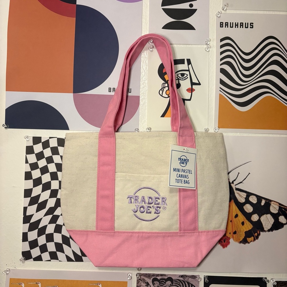 Trader Joe’s Mini Pink Pastel Canvas Tote NWT